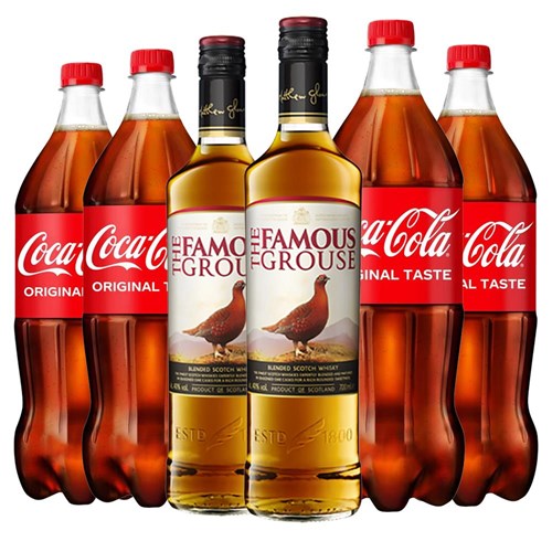 Case of 6 with The Famous Grouse Blended Scotch Whisky 70cl and Coca-Cola Mixer Set